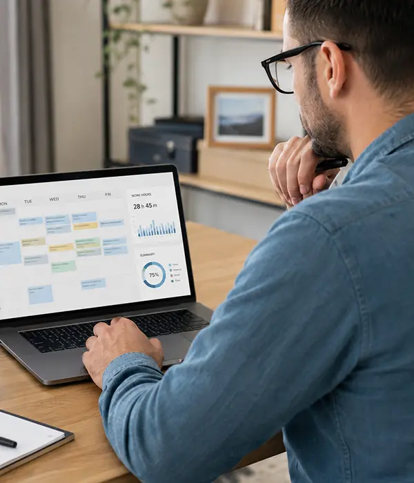 Un homme qui consulte un &eacute;cran de statistiques de productivit&eacute;&reg;